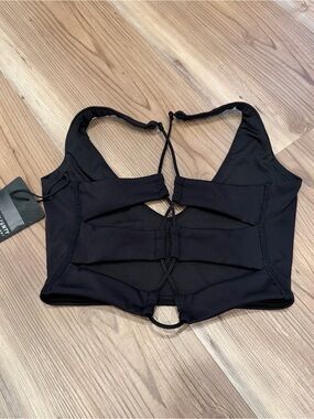 NWT Savage X Fenty Black Strappy Back Sports Bra-Size XS
